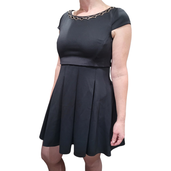 BETSEY JOHNSON Black Mini Fit & Flare Party Dress 2 Rhinestone Beaded Designer - Picture 1 of 9
